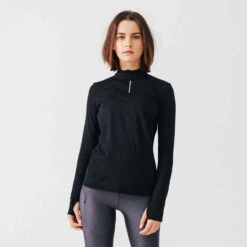 Kalenji T-shirt Manches Longues Chaud Running Femme - Zip Warm Violet -Magasin De Vêtements De Sport 8394789