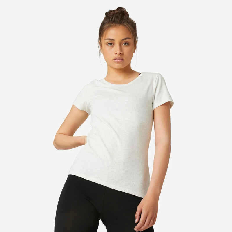 T-shirt Regular Fitness Femme - 500 Essentials Rose Chiné 7 T-shirt Regular Fitness Femme - 500 Essentials Rose Chiné – Image 7