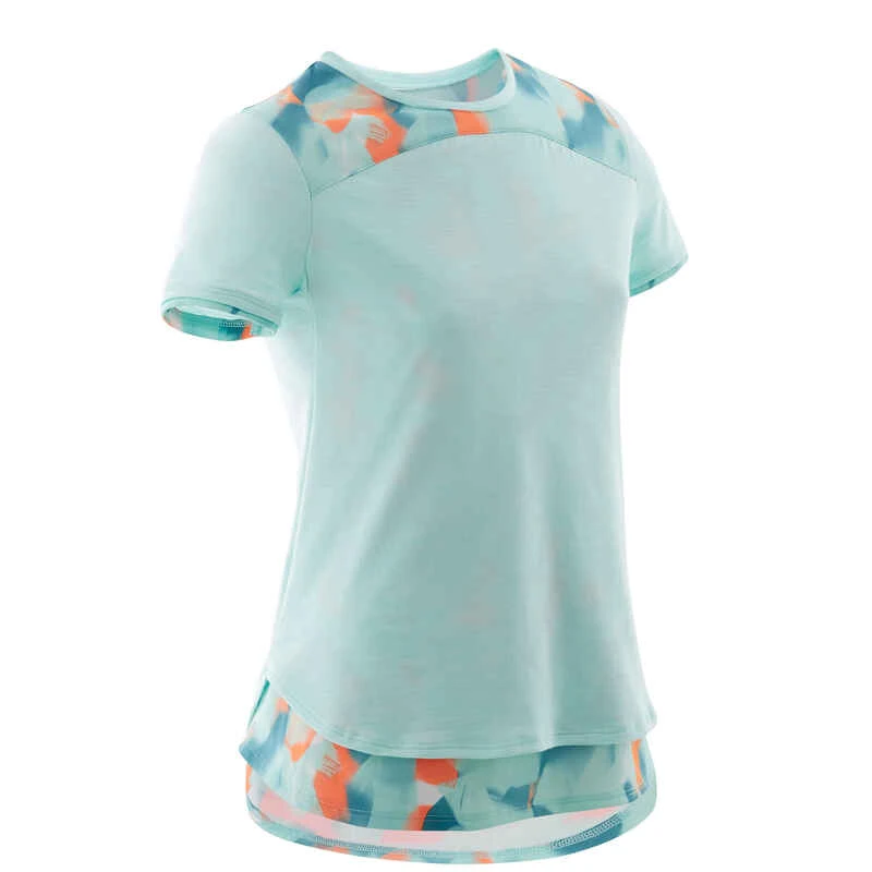 T-Shirt Manches Courtes Coton Respirant 500 Fille GYM ENFANT Rose Chiné AOP Gris 8 T-Shirt Manches Courtes Coton Respirant 500 Fille GYM ENFANT Rose Chiné AOP Gris – Image 8