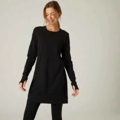 T-shirt Fitness Manches Longues Slim Coton Extensible Col Rond Femme Gris -Magasin De Vêtements De Sport 8611831