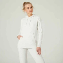 Sweat à Capuche Long Fitness Femme - 500 Essentials Gris -Magasin De Vêtements De Sport 8645875