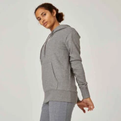 Sweat à Capuche Long Fitness Femme - 500 Essentials Gris -Magasin De Vêtements De Sport 8645876