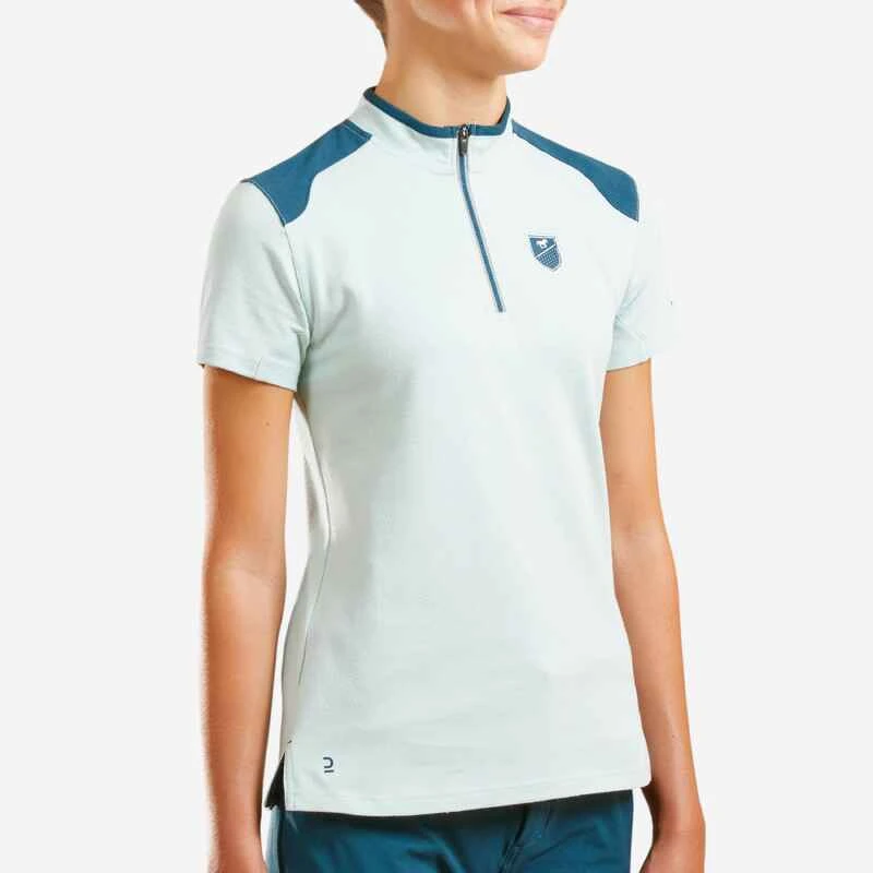 Polo Manches Courtes équitation Enfant 500 Vert Clair Et Vert Pétrole 6 Polo Manches Courtes équitation Enfant 500 Vert Clair Et Vert Pétrole – Image 6