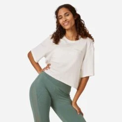 T-shirt Crop Top Fitness Femme - 520 Marron Sépia -Magasin De Vêtements De Sport 8670170