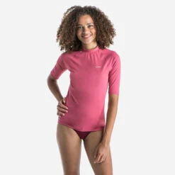 Tee Shirt Anti Uv Surf Top 100 Manches Courtes Femme Kaki Clair -Magasin De Vêtements De Sport 8731427