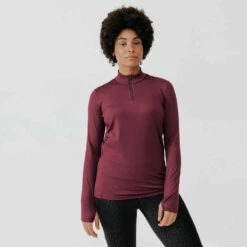 Kalenji T-shirt Manches Longues Chaud Running Femme - Zip Warm Violet -Magasin De Vêtements De Sport 8750023