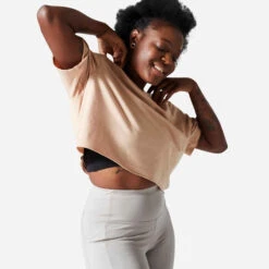 T-shirt Crop Top Fitness Femme - 520 Gris Abysses -Magasin De Vêtements De Sport 8772669