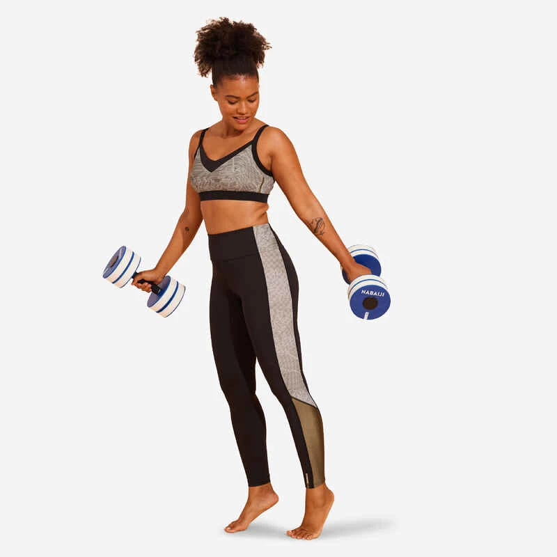 BAS DE MAILLOT DE BAIN LEGGING AQUAGYM-AQUABIKE FEMME NOIR IMPRIME KAKI 1 BAS DE MAILLOT DE BAIN LEGGING AQUAGYM-AQUABIKE FEMME NOIR IMPRIME KAKI