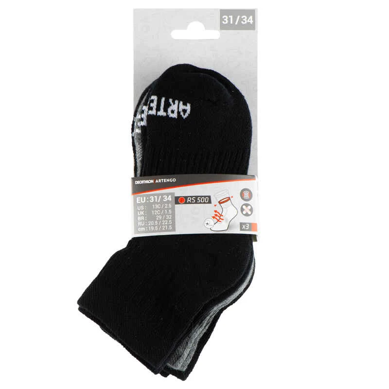 CHAUSSETTES DE SPORT ENFANT MI-HAUTES ARTENGO RS 500 NOIR GRIS LOT DE 3 7 CHAUSSETTES DE SPORT ENFANT MI-HAUTES ARTENGO RS 500 NOIR GRIS LOT DE 3 – Image 7