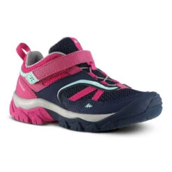 Quechua Chaussures De Randonnée Montagne Avec Scratch Fille Crossrock Bleues/rose 24-34