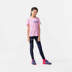 COLLANT DE RUNNING RESPIRANT ENFANT - KIPRUN DRY BLEU MARINE -Magasin De Vêtements De Sport collant enfant d athletisme at 100 degrade corail fluo 7