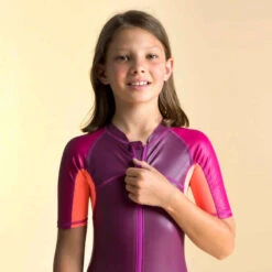 Combinaison De Natation Fille - Shorty 100 Kloupi - Violet Rose Corail -Magasin De Vêtements De Sport combinaison de natation garcon shorty 100 kloupi bleu rouge 2