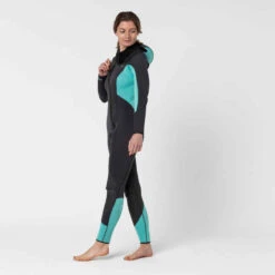 Combinaison Plongée Femme Néoprène 5mm - SCD 500 Gris Et Bleu -Magasin De Vêtements De Sport combinaison neoprene de plongee bouteille femme scd 100 5mm grisslashbleu 4