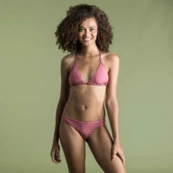 BAS DE MAILLOT DE BAIN TANGA FEMME LULU FOLK ROSE -Magasin De Vêtements De Sport culotte tanga lulu unie rose cotele tres echancree 4