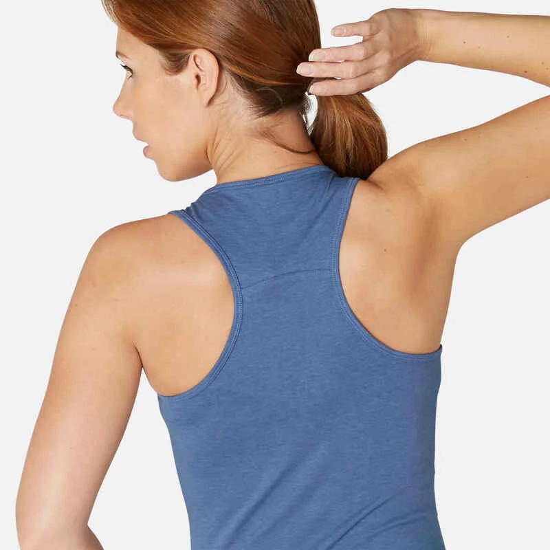 Débardeur Fitness Femme Dos En X Slim Coton - 500 Bleu D'orage 5 Débardeur Fitness Femme Dos En X Slim Coton - 500 Bleu D'orage – Image 5