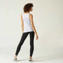 Débardeur Fitness Femme Col Rond Droit Coton - 100 Blanc Glacier -Magasin De Vêtements De Sport debardeur regular 100 femme noir 2