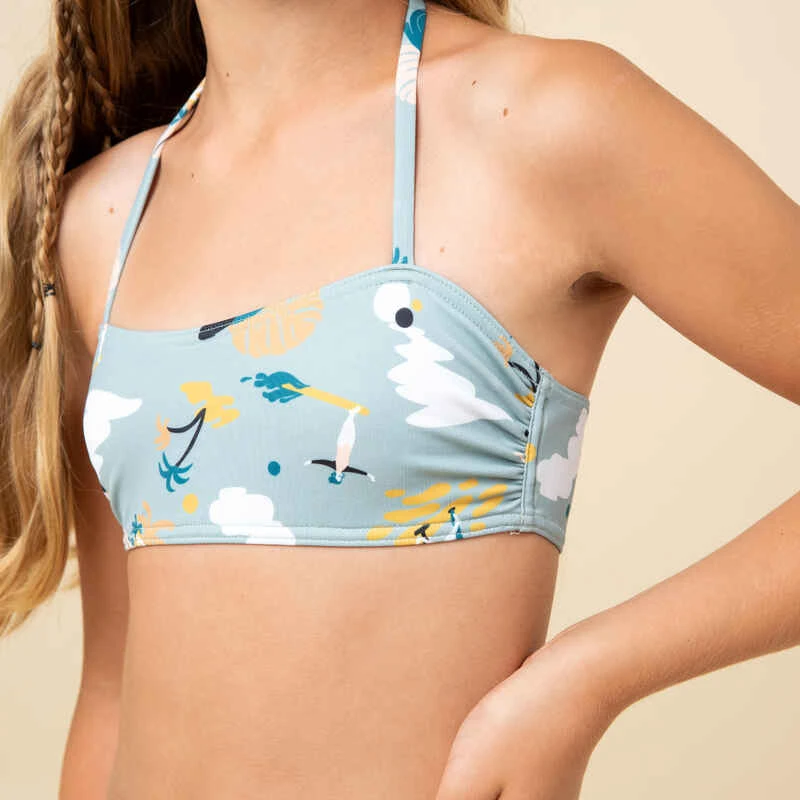 HAUT DE MAILLOT DE BAIN BANDEAU FILLE 100 KAKI 2 HAUT DE MAILLOT DE BAIN BANDEAU FILLE 100 KAKI – Image 2