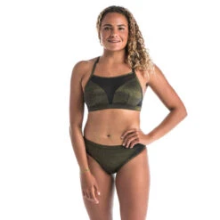 Haut De Maillot De Bain Brassière Femme Double Réglage Plat ELISE PAILLETEE OR