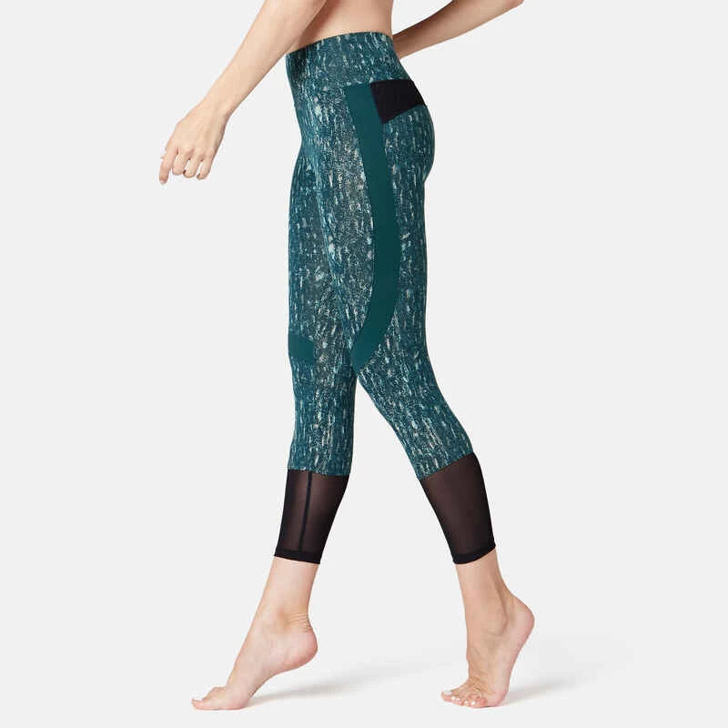 Legging Court De Sport Taille Haute 520 Femme 7/8 En Coton Bleu Canard Printé 1 Legging Court De Sport Taille Haute 520 Femme 7/8 En Coton Bleu Canard Printé