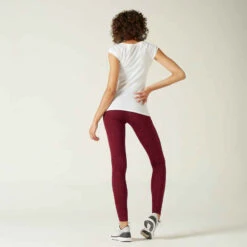 Legging Fitness Long Coton Extensible Femme - Fit+ Bordeaux Avec Imprimé 20 Legging Fitness Long Coton Extensible Femme - Fit+ Bordeaux Avec Imprimé -Magasin De Vêtements De Sport legging sport taille haute fit 500 femme en coton noir printe 2