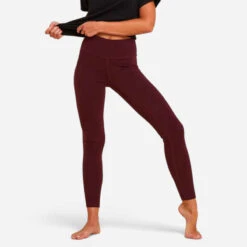 LEGGING TECH COTON YOGA FEMME ECO-CONCU BORDEAUX
