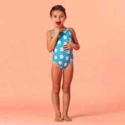 Maillot De Bain Bébé Fille Une Pièce Bleu Avec Imprimé Fleurs -Magasin De Vêtements De Sport maillot de bain bebe fille une piece bleu avec imprime fleurs 2