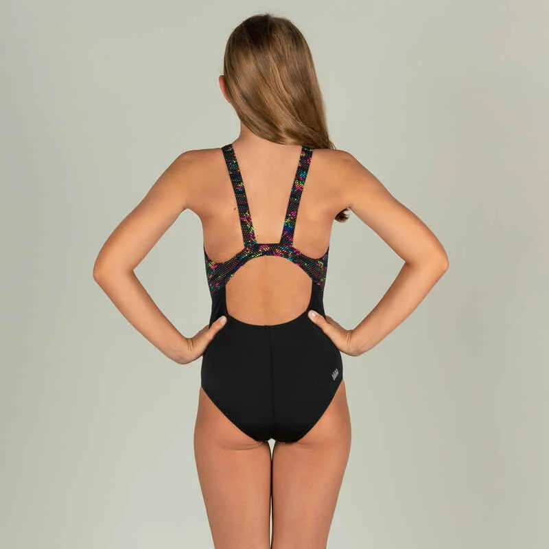 Maillot De Bain Une Pièce De Natation Fille Kamiye Print Fire Noir / Jaune 3 Maillot De Bain Une Pièce De Natation Fille Kamiye Print Fire Noir / Jaune – Image 3