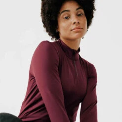 Kalenji T-shirt Manches Longues Chaud Running Femme - Zip Warm Violet -Magasin De Vêtements De Sport maillot manches longues jogging femme run warm vert 4