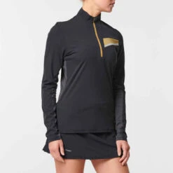 MAILLOT DE TRAIL RUNNING MANCHES LONGUES ZIP FEMME NOIR BRONZE -Magasin De Vêtements De Sport maillot manches longues trail running femme noir bronze 5