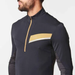 MAILLOT DE TRAIL RUNNING MANCHES LONGUES ZIP HOMME NOIR BRONZE -Magasin De Vêtements De Sport maillot manches longues trail running homme noir bronze 2