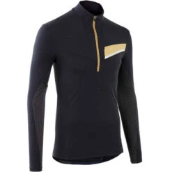 MAILLOT DE TRAIL RUNNING MANCHES LONGUES ZIP HOMME NOIR BRONZE
