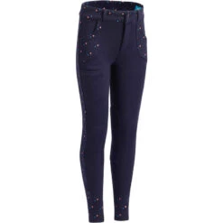 Pantalon équitation Fille 120 PRINT Marine à Points Rose