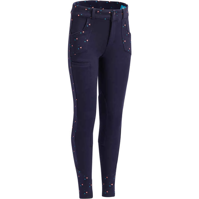 Pantalon équitation Fille 120 PRINT Marine à Points Rose 1 Pantalon équitation Fille 120 PRINT Marine à Points Rose