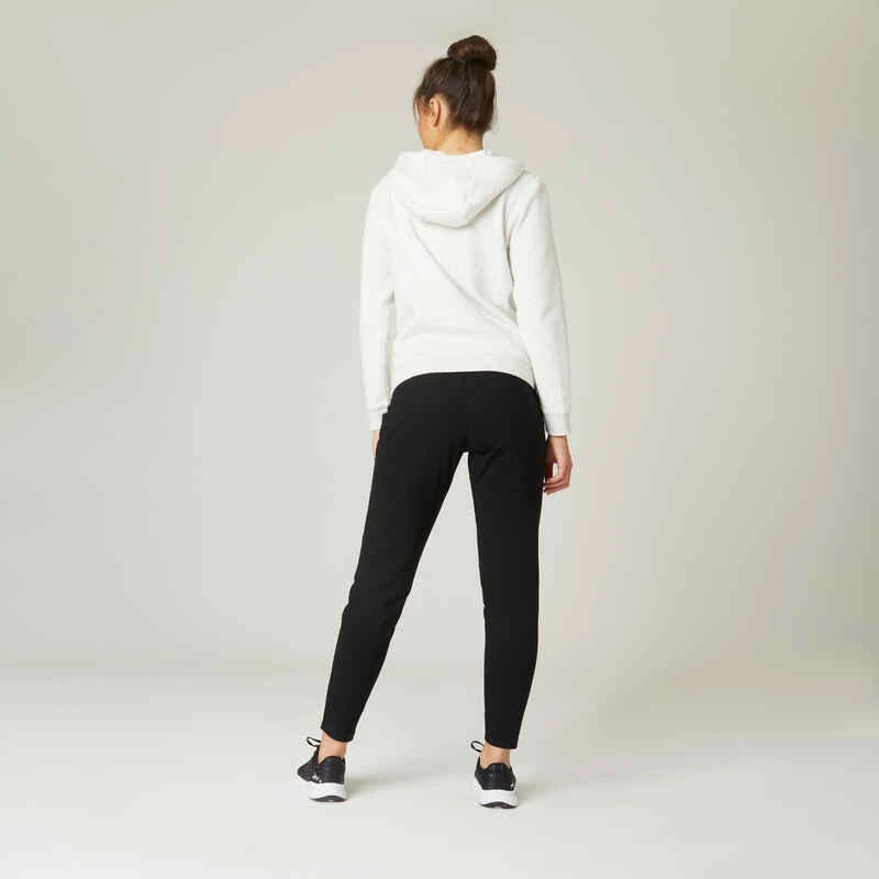 Pantalon Jogging Fitness Femme Coton Majoritaire Coupe Droite - 100 Noir 2 Pantalon Jogging Fitness Femme Coton Majoritaire Coupe Droite - 100 Noir – Image 2