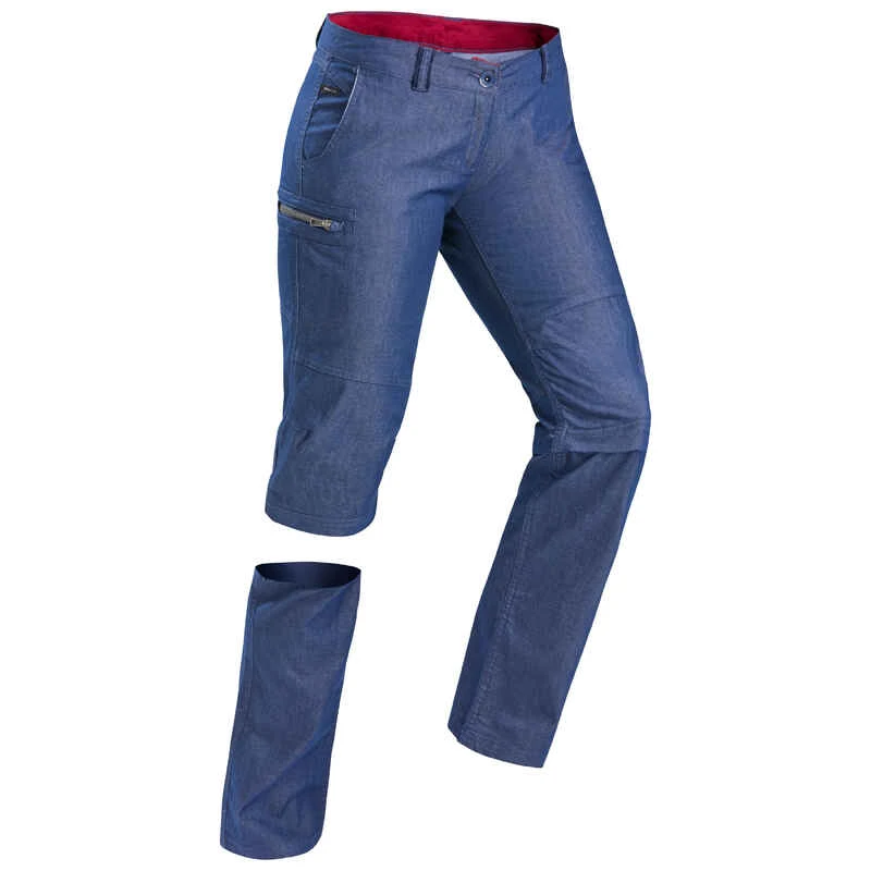 Pantalon Modulable De Trek Voyage - TRAVEL 100 Denim Bleu Femme 1 Pantalon Modulable De Trek Voyage - TRAVEL 100 Denim Bleu Femme