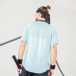 Polo Tennis Manches Courtes Homme - ARTENGO DRY Bleu Ciel Gris -Magasin De Vêtements De Sport polo tennis manches courtes homme tpo dry marine bleu ciel 5