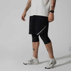 SHORT LONG 2 EN 1 DE RUNNING HOMME RESPIRANT KALENJI DRY + BREATH NOIR -Magasin De Vêtements De Sport short long 2 en 1 de running homme respirant kalenji dry breath noir 2