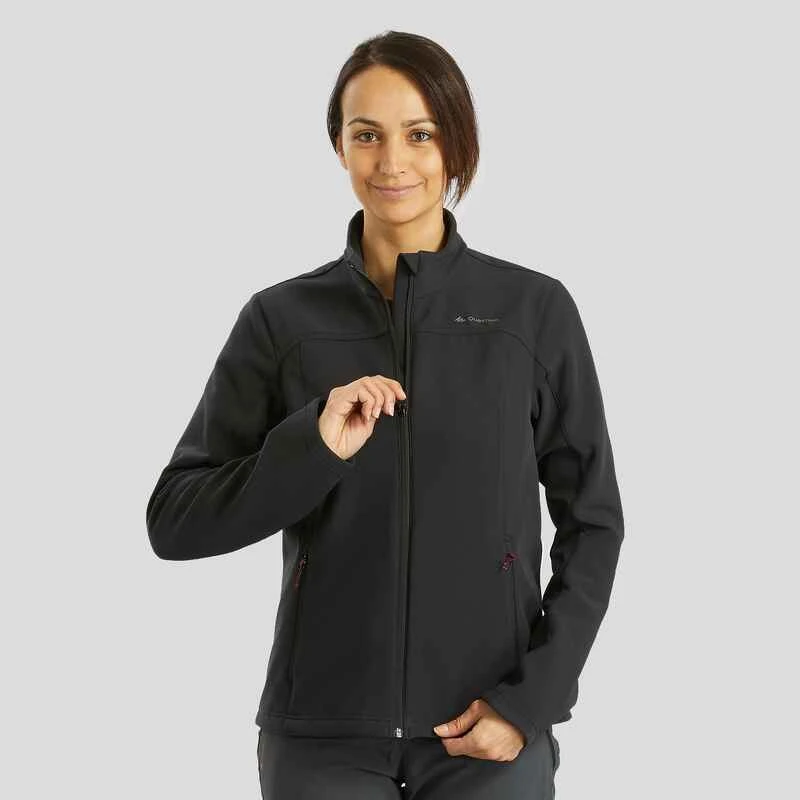 Softshell Chaude Coupe Vent De Trek Montagne - TREK 100 WINDWARM Noir Femme 2 Softshell Chaude Coupe Vent De Trek Montagne - TREK 100 WINDWARM Noir Femme – Image 2