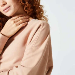 Sweat Loose Fitness Femme - 120 Beige Poudré -Magasin De Vêtements De Sport sweat shirt long col rond femme large 120 raisin 2