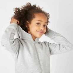 Sweat Zippé à Capuche Chaud Enfant - 500 Gris Chiné Clair -Magasin De Vêtements De Sport sweat zippe a capuche chaud enfant 500 gris chine clair 2