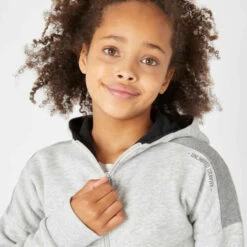 Sweat Zippé à Capuche Chaud Enfant - 500 Gris Chiné Clair -Magasin De Vêtements De Sport sweat zippe a capuche chaud enfant 500 gris chine clair 3