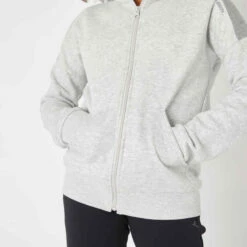 Sweat Zippé à Capuche Chaud Enfant - 500 Gris Chiné Clair -Magasin De Vêtements De Sport sweat zippe a capuche chaud enfant 500 gris chine clair 4