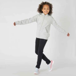 Sweat Zippé à Capuche Chaud Enfant - 500 Gris Chiné Clair -Magasin De Vêtements De Sport sweat zippe a capuche chaud enfant 500 gris chine clair 5