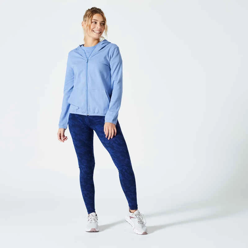 Sweat Zippé Fitness Femme - 100 Bleu Indigo 2 Sweat Zippé Fitness Femme - 100 Bleu Indigo – Image 2