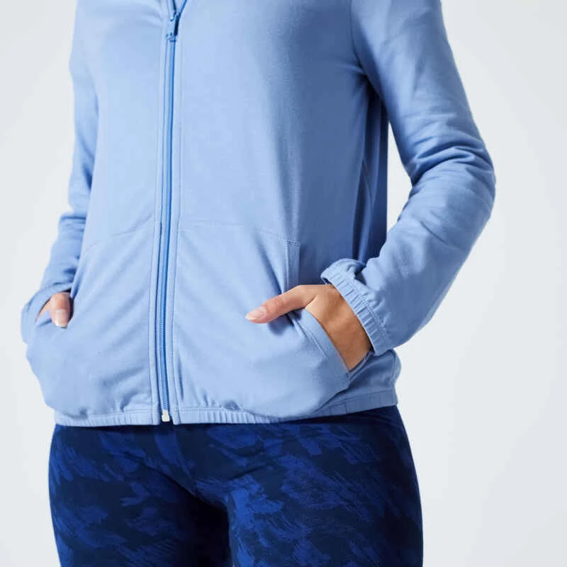 Sweat Zippé Fitness Femme - 100 Bleu Indigo 4 Sweat Zippé Fitness Femme - 100 Bleu Indigo – Image 4
