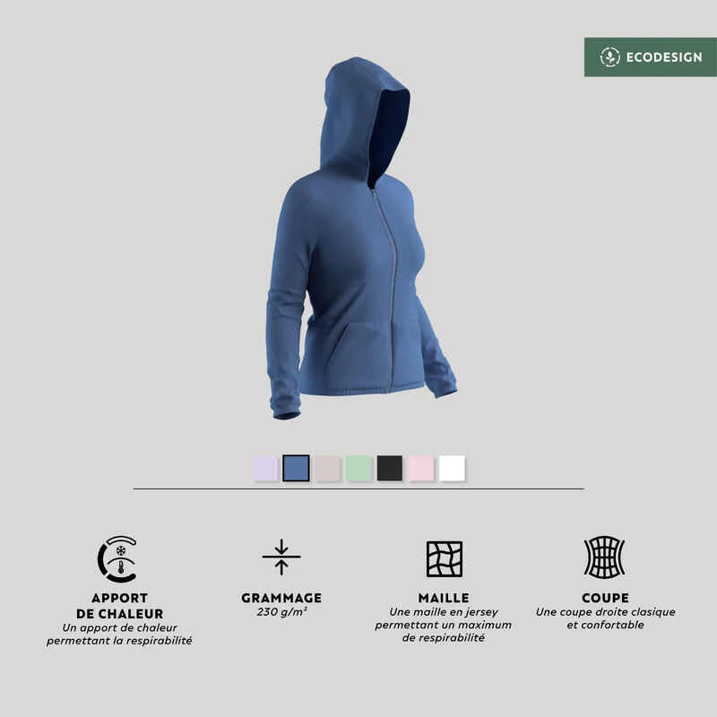 Sweat Zippé Fitness Femme - 100 Bleu Indigo 6 Sweat Zippé Fitness Femme - 100 Bleu Indigo – Image 6