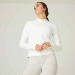 Sweat Zippé Fitness Femme - 500 Spacer Blanc Cassé