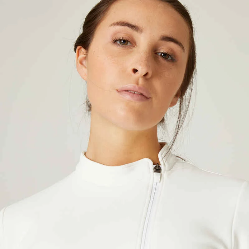 Sweat Zippé Fitness Femme - 500 Spacer Blanc Cassé 4 Sweat Zippé Fitness Femme - 500 Spacer Blanc Cassé – Image 4