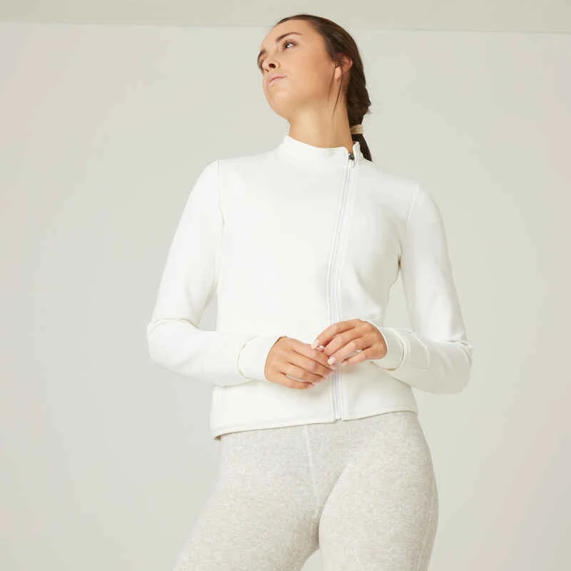 Sweat Zippé Fitness Femme - 500 Spacer Blanc Cassé 1 Sweat Zippé Fitness Femme - 500 Spacer Blanc Cassé