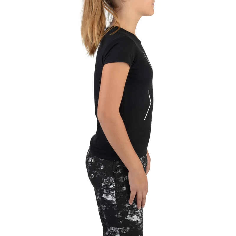 T-Shirt 100 MC Gym Fille Imprimé Noir Blanc 3 T-Shirt 100 MC Gym Fille Imprimé Noir Blanc – Image 3